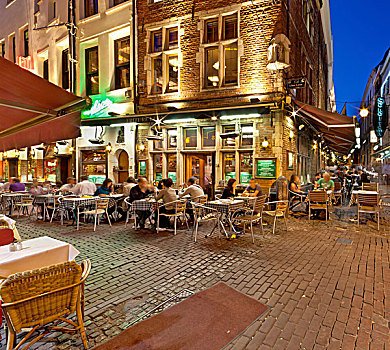 客人,坐,街道,餐馆,老城,布鲁塞尔,比利时,欧洲