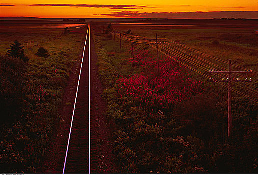 轨道,日落,靠近,新斯科舍省,加拿大