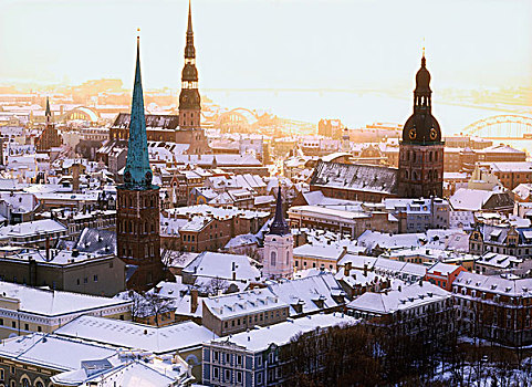 城市,鸟瞰,拉脱维亚,北欧