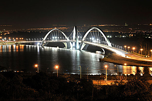桥,夜晚,建筑师,奥斯卡,巴西利亚,联邦,巴西,地区,南美