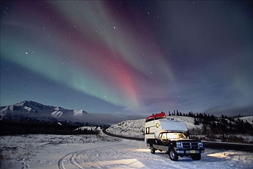 北极光,上方,皮卡,露营者,育空地区,加拿大