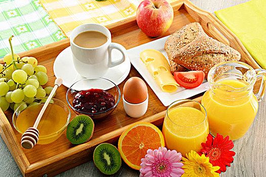 早餐,托盘,咖啡,果汁,蛋