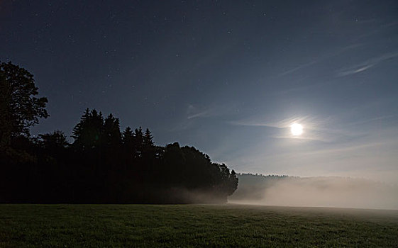 秋天,雾,满月,朱拉,巴登符腾堡,德国,欧洲