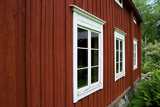 红色,木屋,斯堪的纳维亚