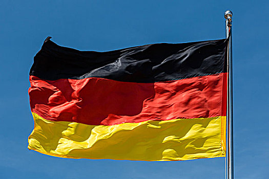 德国国旗,摆动,风,蓝天