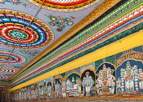 壁画,艺术,庙宇,泰米尔纳德邦,印度南部,印度,亚洲