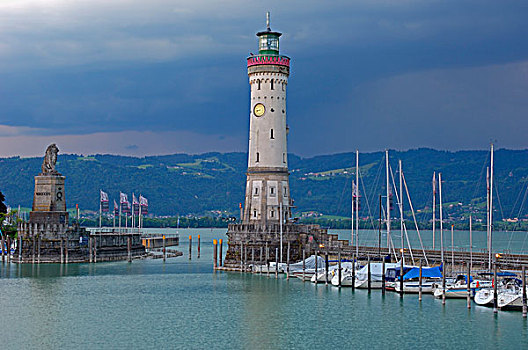灯塔,港口,入口,博登湖区,康士坦茨湖,巴伐利亚,德国,欧洲