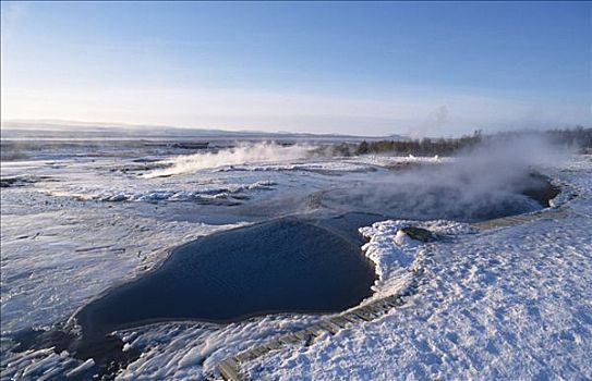 温泉,地热,区域,冬季风景,冰岛,欧洲