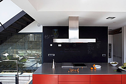 红色,厨房操作台,正面,黑色,墙壁