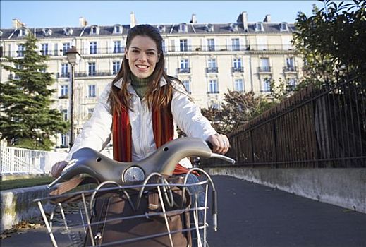 女人,租赁,自行车,巴黎,法国