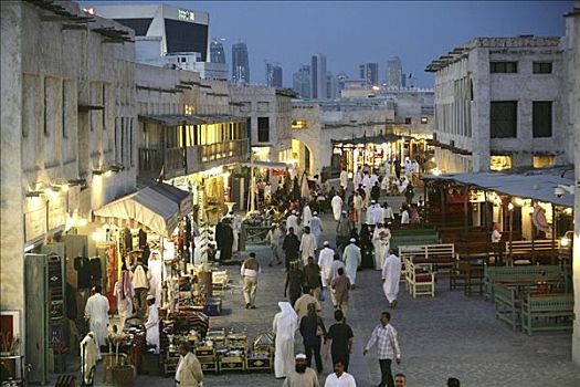 晚上,集市,老,局部,整修,历史,风格,多哈,卡塔尔