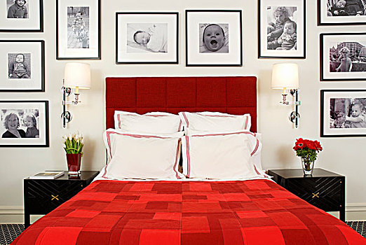 红色,双人床,框架,大,收集,黑白照片