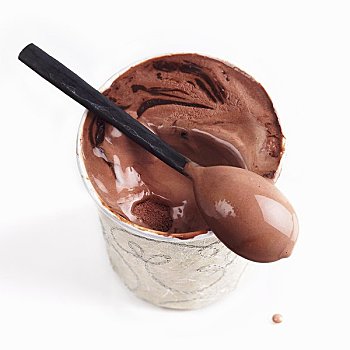 品脱,巧克力冰淇淋,勺子,俯视