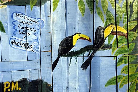 壁画,巨嘴鸟,广告,餐馆,哥斯达黎加,太平洋,中美洲