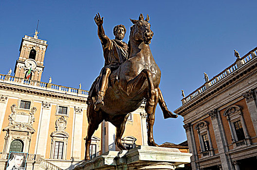 骑马,雕塑,邸宅,宫殿,广场,坎皮多利奥,首都,罗马,拉齐奥,意大利,欧洲