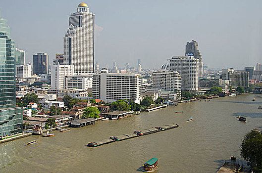 泰国,曼谷,市区,天际线,风景,忙碌,湄南河,船,交通