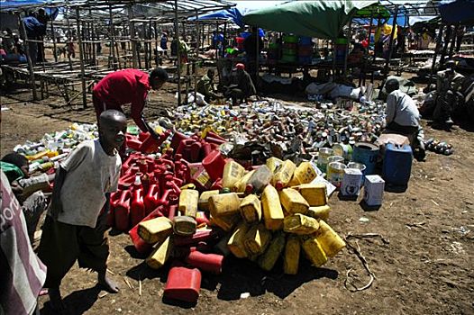 销售,再循环,材质,塑料罐,市场,埃塞俄比亚,非洲