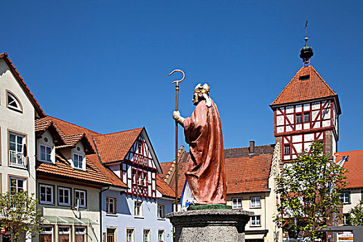 雕塑,主教,看,上方,老,城镇,地区,黑森林,巴登符腾堡,德国,欧洲
