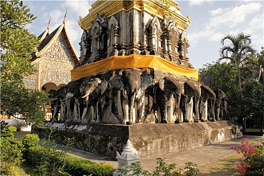 大象,佛教寺庙,清迈,泰国