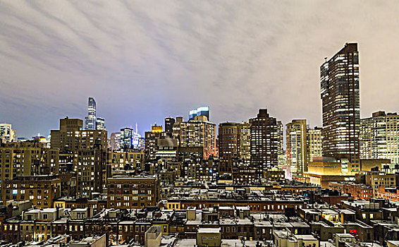 雪,屋顶,曼哈顿中城,夜晚,风景,街道,西部,纽约