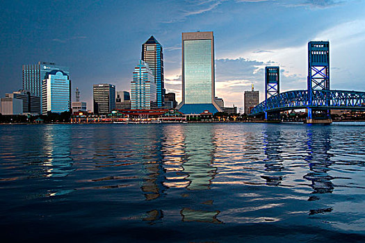 摩天大楼,水岸,主要街道,桥,河,杰克逊维尔,佛罗里达,美国