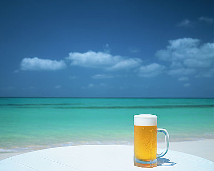 大杯,啤酒,海洋