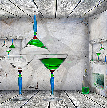 玻璃杯,绿色,液体,合成效果,图像