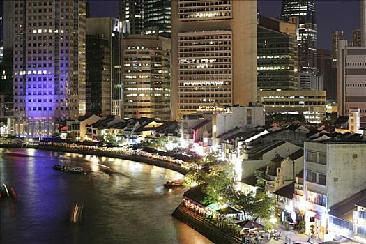 新加坡,城市天际线,新加坡河,酒吧,餐馆,区域,克拉码头