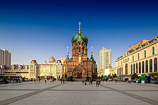著名,哈尔滨,索菲亚,大教堂,蓝天,广场