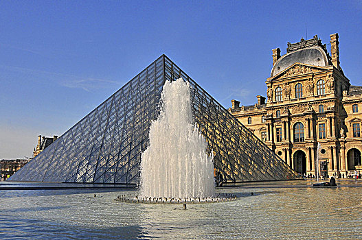 玻璃金字塔,喷泉,卢浮宫,画廊,博物馆,巴黎,法国