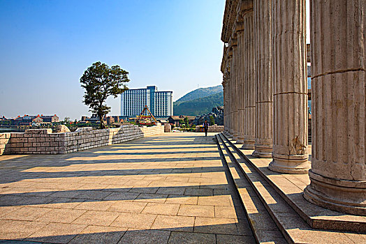 雅典卫城,建筑,罗马柱,水池,倒影