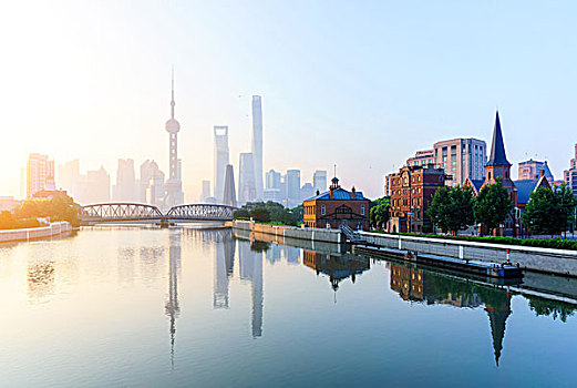 地标建筑,桥,上海,岸边