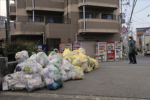 垃圾,塑料袋,京都,日本,亚洲