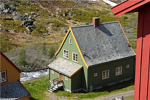 挪威,房子,彩色,山