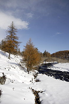 苏格兰,阿伯丁,河,积雪,山