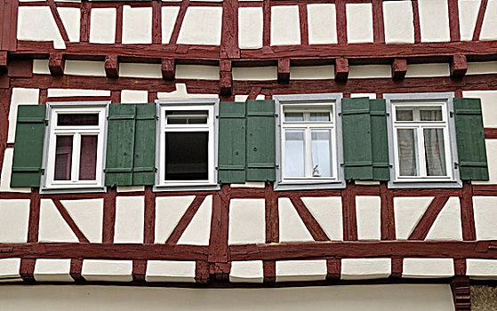 半木结构,建筑,窗户,特写,布拉肯海姆,巴登符腾堡,德国,欧洲