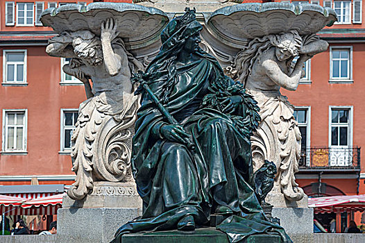 雕塑,象征,科学,喷泉,中间,弗兰克尼亚,巴伐利亚,德国,欧洲