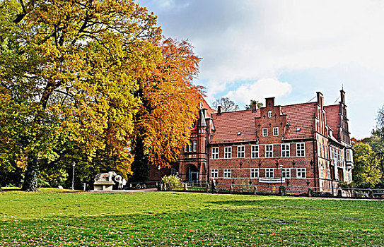 城堡,巴格多夫,公园,秋天,汉堡市,德国,欧洲
