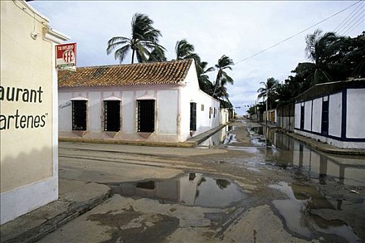 道路,简单,房子,殖民风格,半岛,猎鹰,加勒比海,委内瑞拉,南美