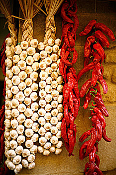蒜,辫子,线,红椒,市场,墙壁,拉瓜迪亚,西班牙