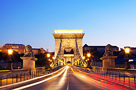 交通,小路,上方,链索桥,多瑙河,布达佩斯