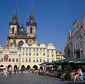 捷克共和国,布拉格,老城广场,泰恩教堂,背景