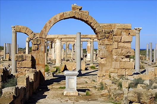 古老,市场,罗马,遗址,莱普蒂斯马格纳,利比亚