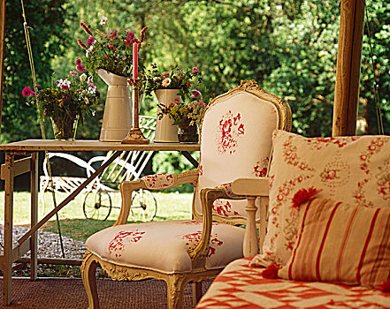 路易十六,椅子,休闲,花园,布置,旁侧,乡村,桌子