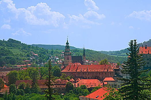 古建筑,红色,屋顶,捷克,克鲁姆洛夫,捷克共和国