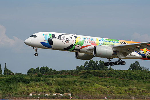 四川航空公司的空中客车降落在成都双流机场