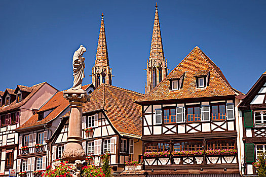 圣母玛利亚,雕塑,家,教堂塔楼,阿尔萨斯,法国