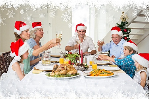 合成效果,图像,家庭,祝酒,葡萄酒,圣诞餐