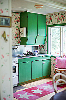 厨柜,绿色,门,地毯,星,创意,木地板