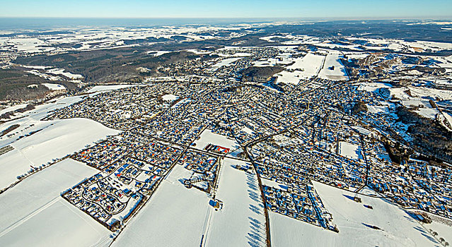 俯视,冬天,雪,藻厄兰,北莱茵威斯特伐利亚,德国